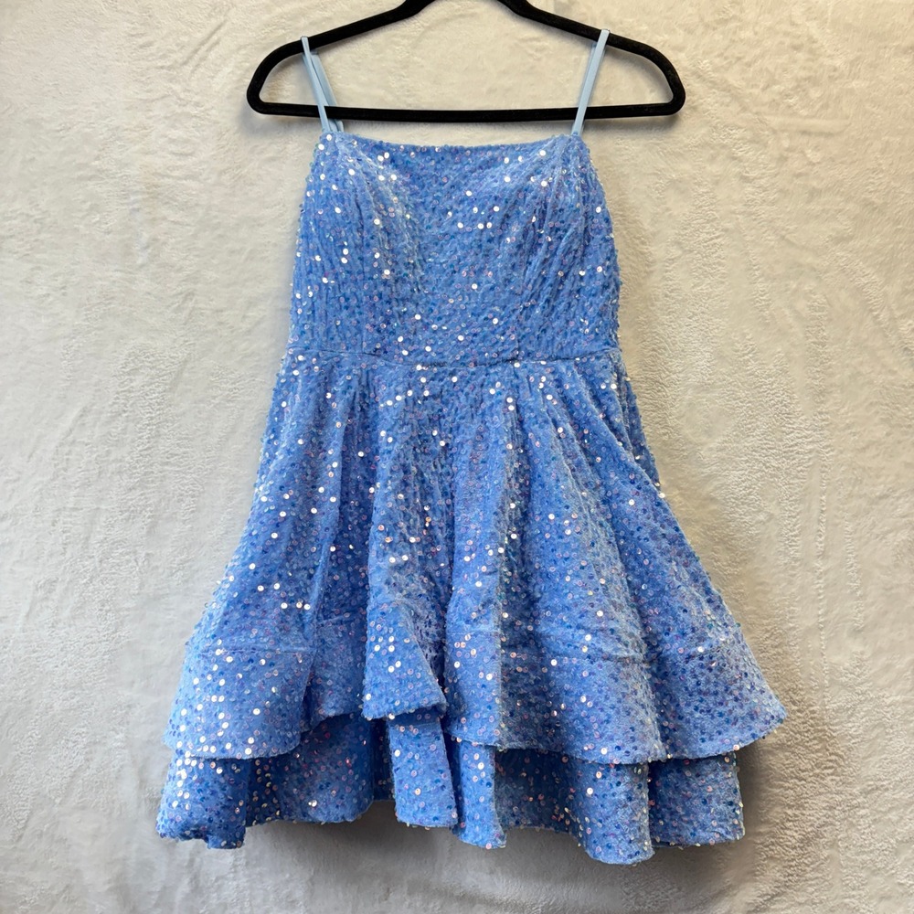 Sparkly Blue Dress Women‎ Sz 4 Sequin Tiered Ruffle Mini Party Clubwear